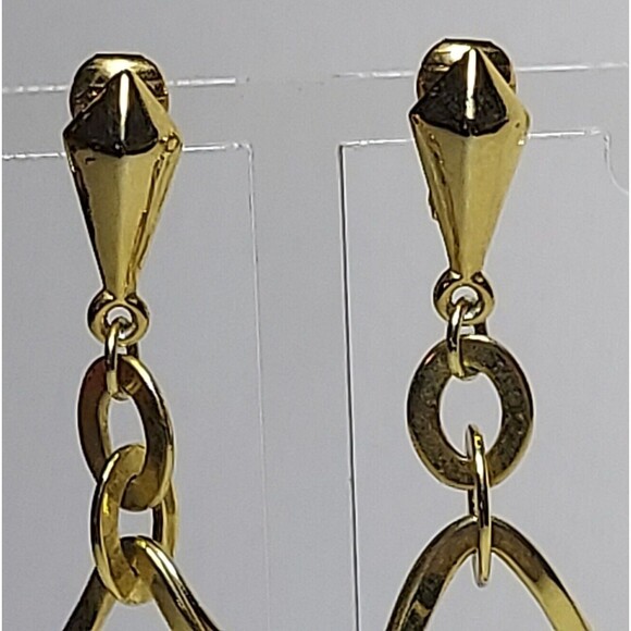 Earrings Goldtone Double Dangle Drop Clip on 2" - Picture 5 of 5